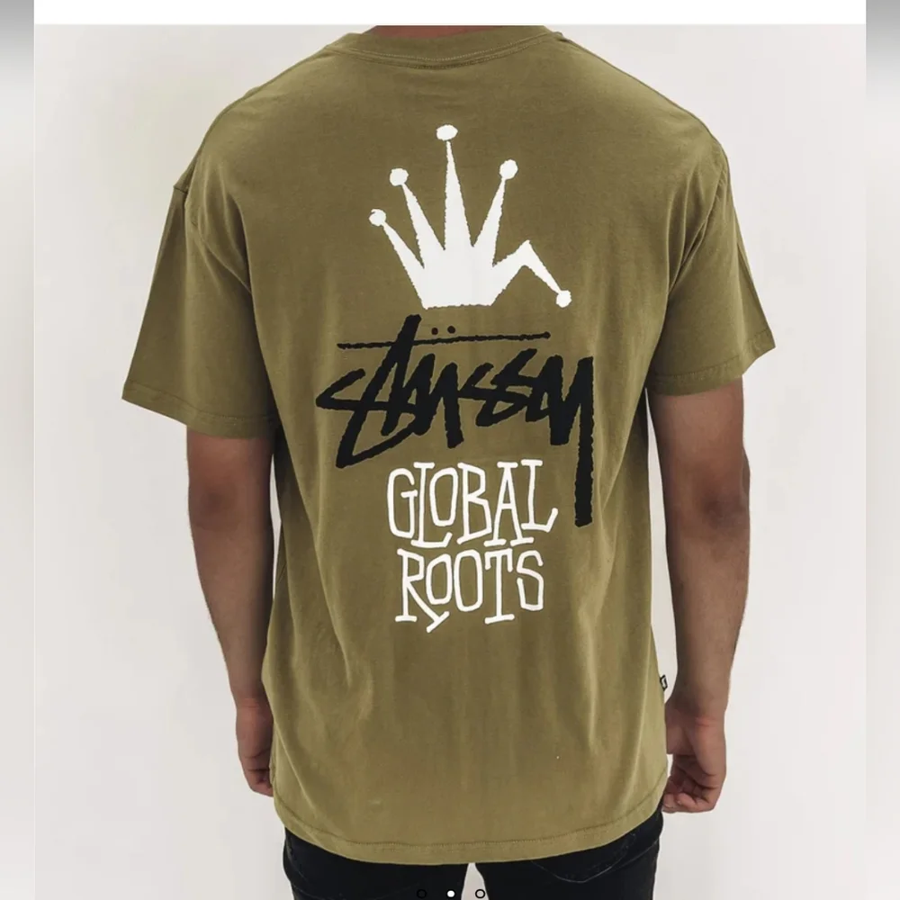 Stussy Global Roots 50/50 Short Sleeve Tee Dusty Khaki - Picture 1 of 13